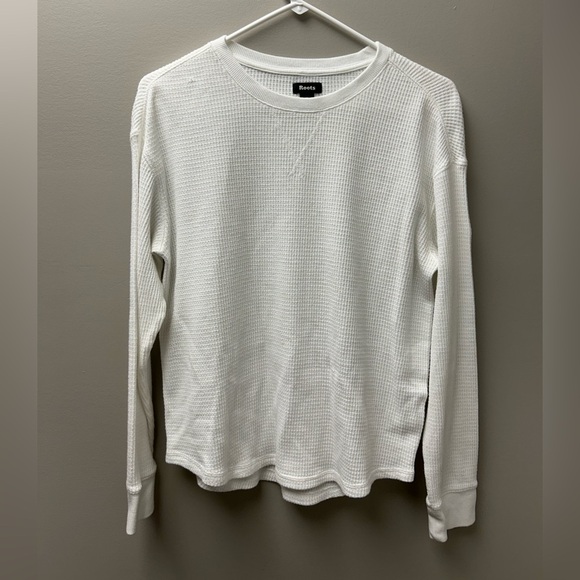Roots White Waffle Long Sleeve Henley Shirt - Picture 1 of 3